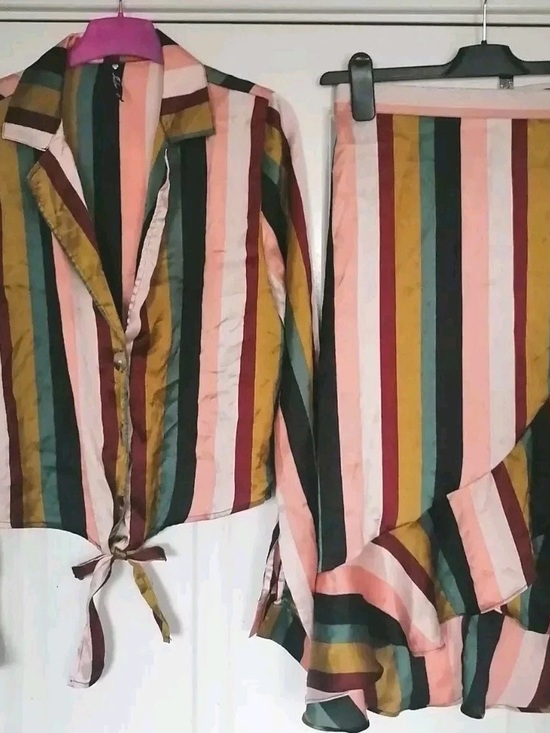 Pants - Striped Two-Piece Set in Pink, Mustard, Green, Burgundy, Black